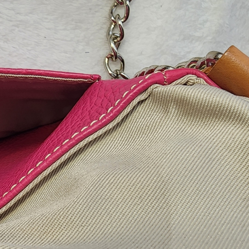 VALENTINA Saddle Leather Shoulder Bag Pink/Tan/Made in Italy EUC - Picture 13 of 17